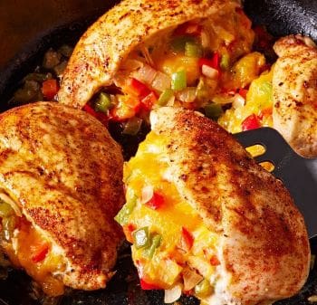 Cajun Stuffed Chicken in a pan