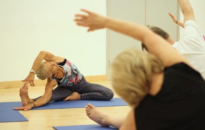 Picture of yoga class.