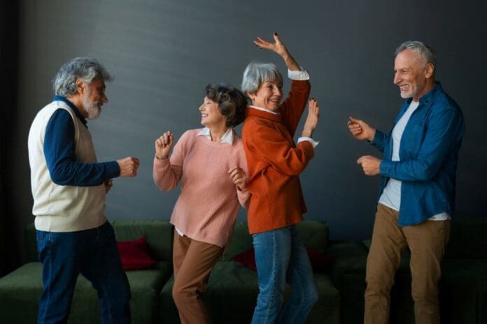 Picture of older people out dancing.