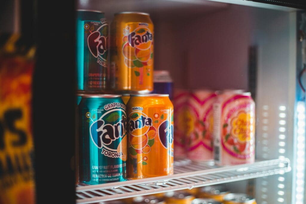 Picture of soda cans, Unhealthy food choices, processed meats