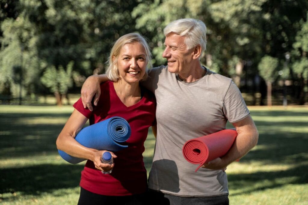 Picture of a woman and man ready to exercise. Exercise and Life Expectancy and exercise, physical activity