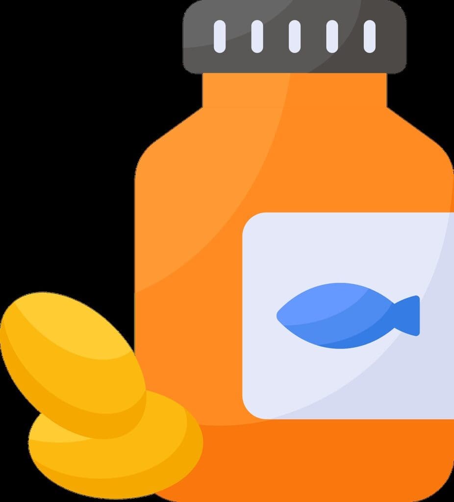 Picture of a bottle of fish oil supplements. vitamins, minerals, herbal
