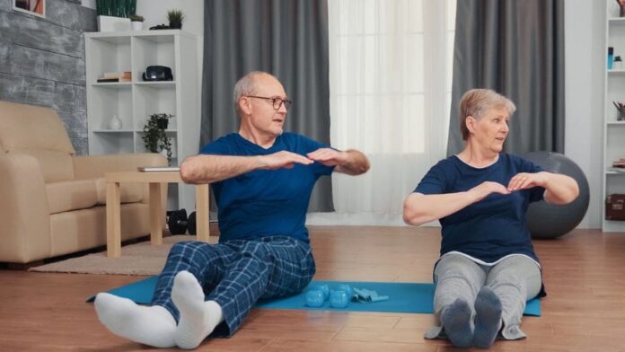Picture of older people exercising at home. Home Exercises for People Over Age 50
