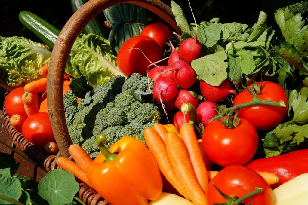Picture of a basket ot vegetables. Vegetables for Optimal Nutrition